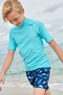 16歲 现货NEXT儿童速干防晒泳衣 蓝色男童游泳短袖 夏季 1.5 T恤 款