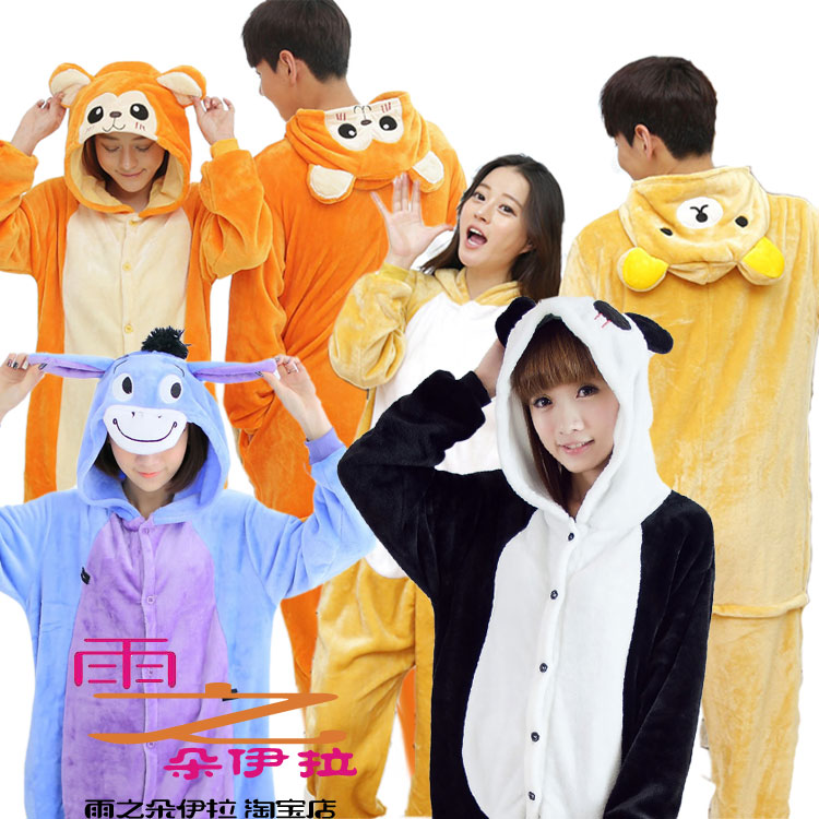 万圣节男女卡通动物表演熊猫毛驴猴子熊蓝牛成人亲子连体衣演出服