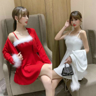 韩版 外套性感包臀连衣裙洋气网红抖音两件套装 女装 新款 2020秋冬季