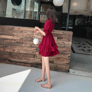 红色初恋裙雪纺少女连衣裙2020小个子裙子夏季 仙女超仙学生小清新