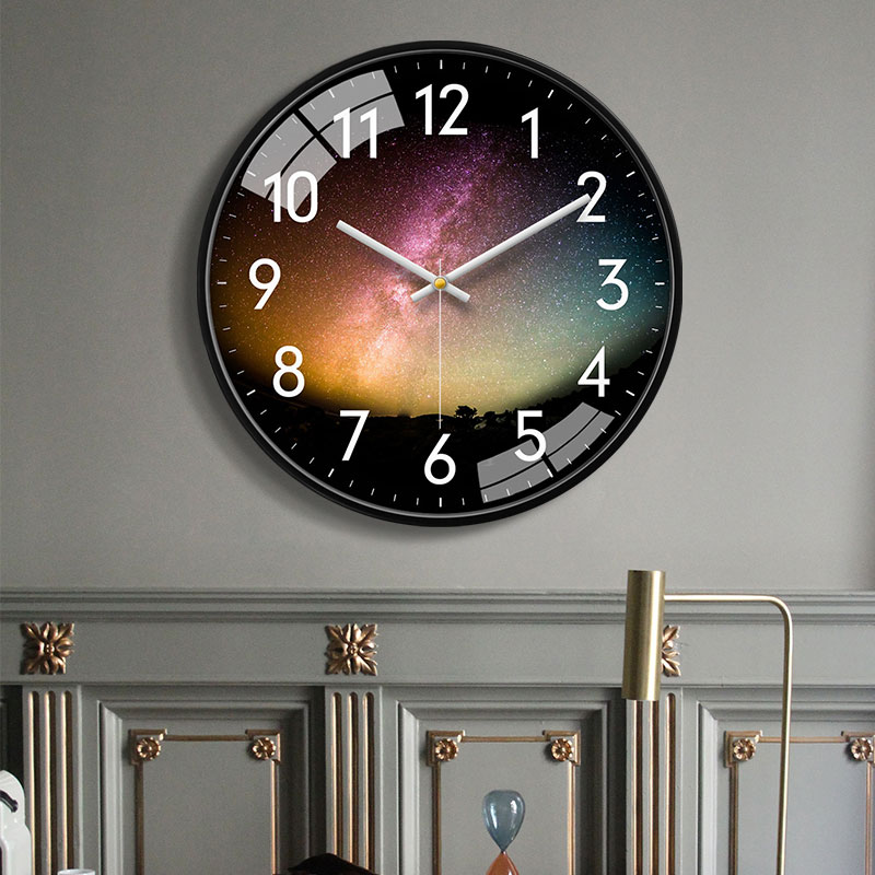 饰现代简约 星空钟表挂钟客厅家用创意电波电子时钟静音挂表挂墙装