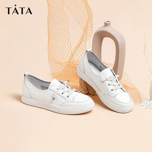 百搭小白鞋 平底鞋 专柜同款 新款 女休闲鞋 他她春季 一脚蹬板鞋 Tata