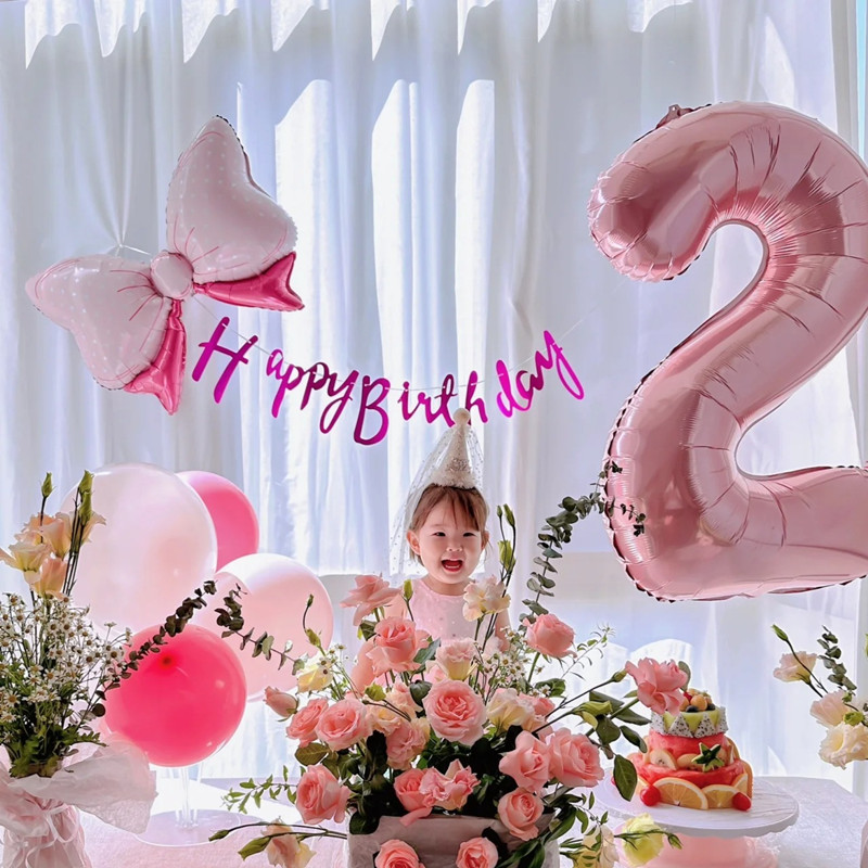 饰 周岁女孩生日布置40寸大号粉色数字气球儿童宝宝派对拍照场景装