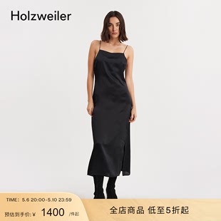 百搭桑蚕丝吊带开叉连衣裙 Holzweiler女士黑色时尚
