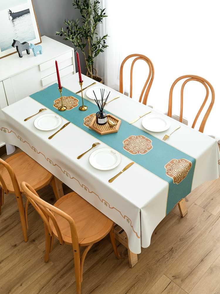 桌布免洗防水防油防烫家用长方形餐桌布轻奢高级感pv桌垫茶几台布