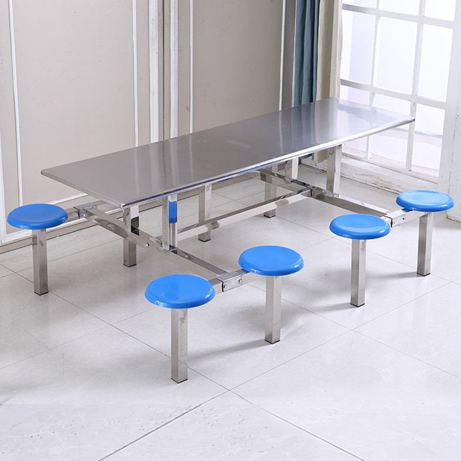 不锈钢食堂餐桌椅组合学校学生员工公司4人8人工厂饭堂餐桌椅圆凳