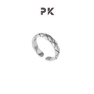 盛太雪糕推荐 PK菱格纹戒指设计感银复古简约指环女 ParasKors