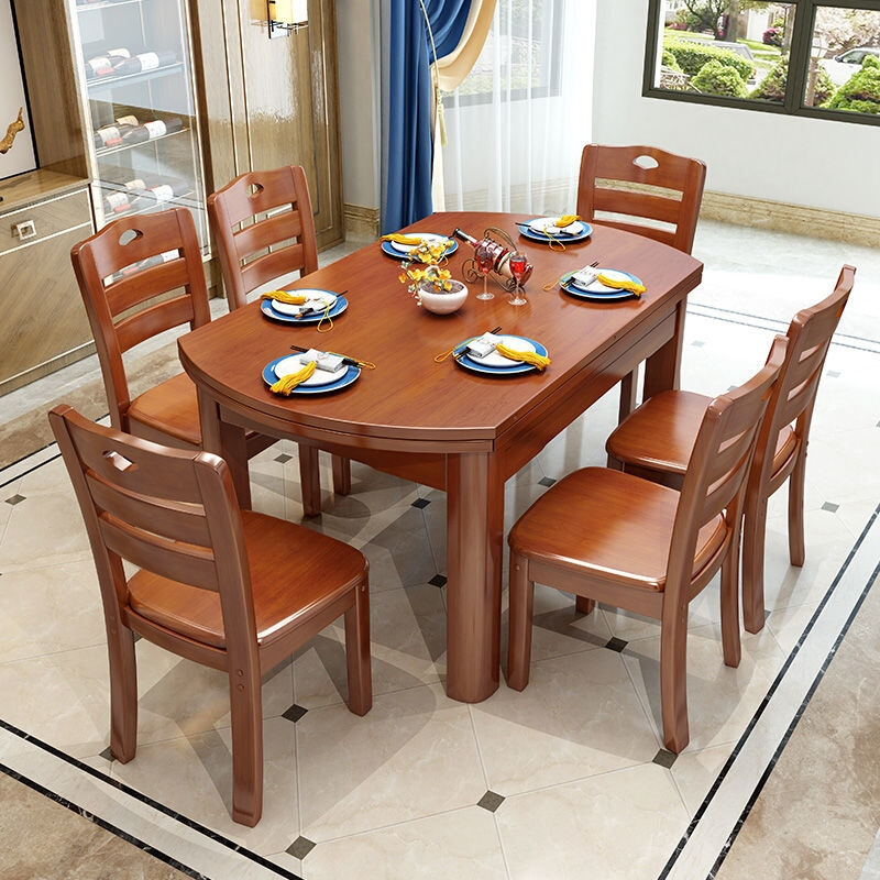 8人 餐桌方圆两用实木餐桌椅组r合现代简约伸缩家用吃饭桌小户型4