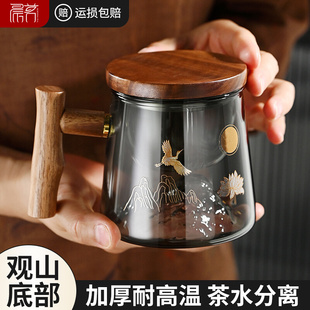 高硼硅耐热玻璃茶杯高颜值水杯茶水分离耐高温加厚家用带把泡茶杯