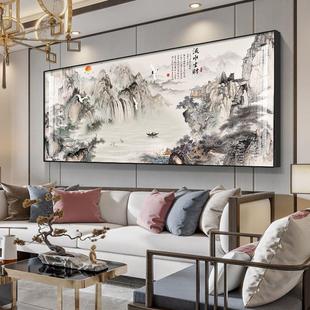 新中式 饰画横版 现代简约沙发背景墙挂画室内大厅山水镶钻画 客厅装