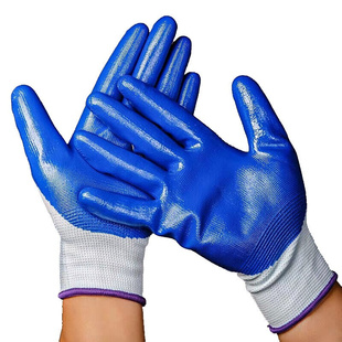 劳保手套蓝色透气浸胶手套棉线加厚耐磨工 曼睩蓝色浸胶手套12双装
