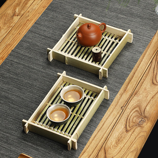 竹茶水杯餐盘 纯手工竹编托盘茶具收纳盘家用长方形水果盘简约中式