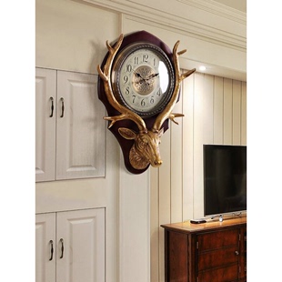 石英钟 家用时尚 个性 新中式 创意客厅大气美式 实木钟表挂钟北欧欧式
