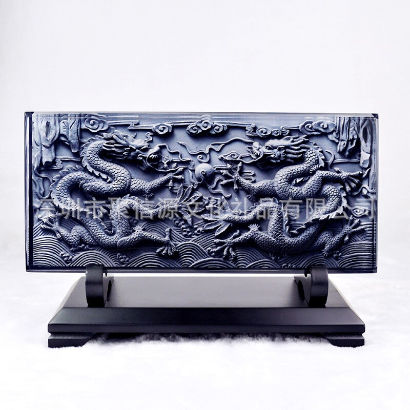 中国风水晶浮雕中号桌面摆件公司协会定制文化工艺品工厂