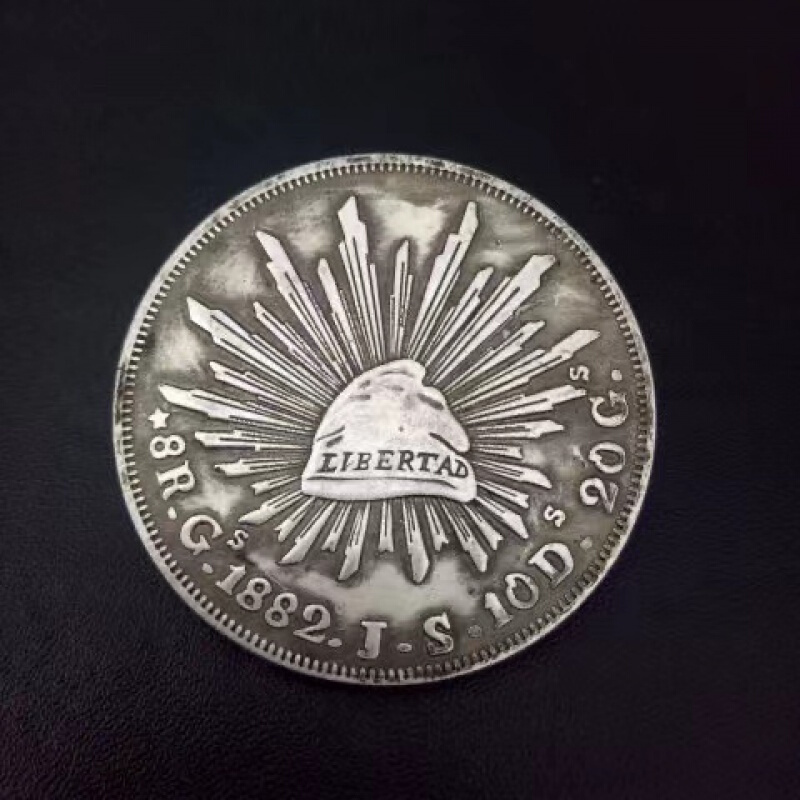 墨西哥鹰洋1891年外国币白铜镀银可吹响磁铁不吸民国钱币 银元