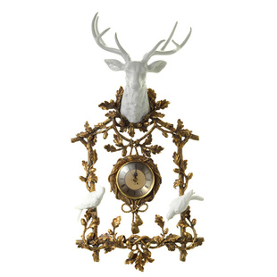 饰壁饰钟表 陶瓷配铜挂钟客厅大气家用创意鹿头时钟艺术别墅装 欧式