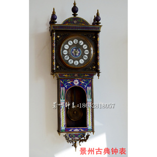 欧式 挂钟 工艺吊钟 家居装 景泰蓝纯铜 饰钟 复古做旧机械壁挂钟