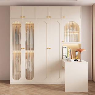 轻奢奶油风储 衣柜家用卧室现代简约组合带玻璃门收纳柜子法式 新品