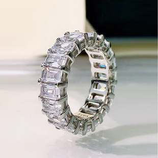 大排钻戒指摩登绿钻祖母绿切割方形整圈钻戒指s925银大钻戒食指戒