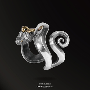 WUYIN无垠 无限犄角蛇2.0进化版 礼物 925银戒指镶嵌18K黄金点缀