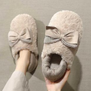 蝴蝶结棉拖鞋 女冬季 女外穿 可爱居家防滑厚底毛绒保暖包跟毛毛拖鞋