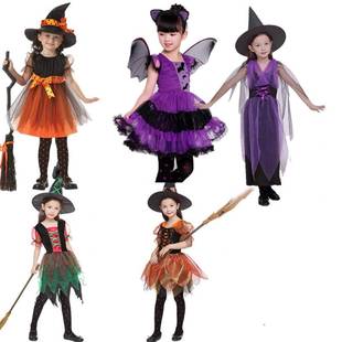 万圣节儿童服装 巫婆女巫吸血鬼cos表演服饰装 舞会蓬蓬裙 扮化装