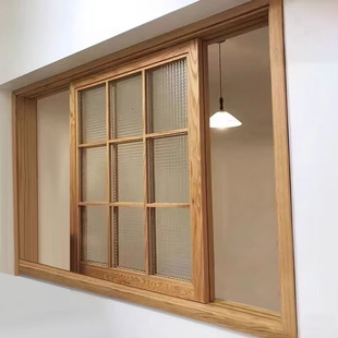 上下翻转对开木窗定制花格厨房卫生间室内窗折叠窗 实木推拉窗日式