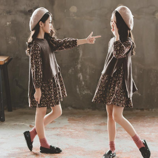日本GK潮流女童碎花连衣裙马甲两件套装 韩版 休闲裙 洋气中大童秋季