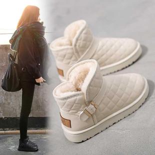 子 冬季 加绒加厚保暖棉鞋 防水短靴鞋 皮毛一体2024年新款 雪地靴女款