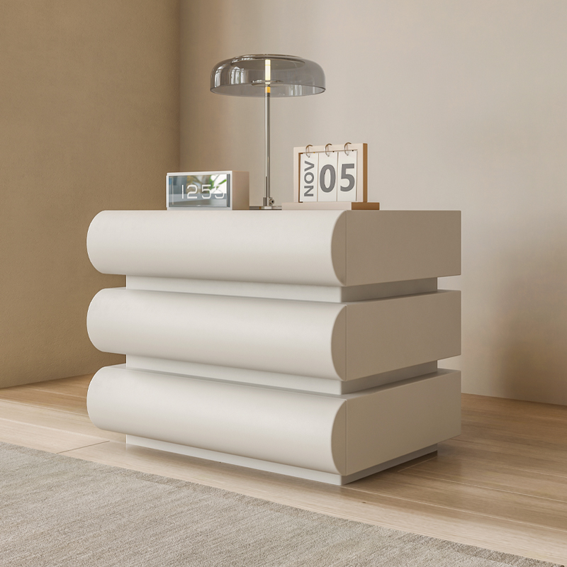 奶油风全实木床头柜卧室家用简约现代置物柜高级感创意轻奢床边柜