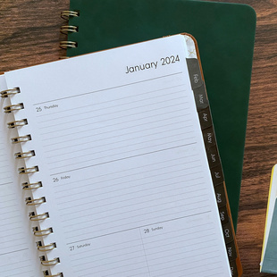 2024日程本planner英文月计划周计划PU皮面笔记本绑带记事本简约
