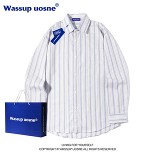 WASSUP条纹衬衫 设计感宽松休闲百搭情侣装 新款 衬衣外套潮 男女秋季