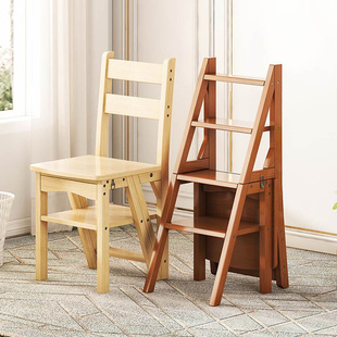 全实木梯椅家用梯子椅子折叠楼梯室内爬高多功能登高踏板梯凳两用