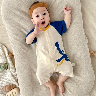 婴儿衣服男宝宝短袖 半袖 薄款 卡通可爱超萌爬服纯棉哈衣 连体衣夏季