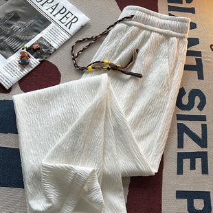 新中式 日系oversize垂感设计高级阔腿裤 子男夏薄款 国风白色冰丝裤