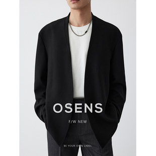OSENS订纺高织高密V领外套设计师品牌秋季 新品 男 单排扣无领西装