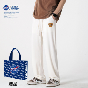 NASA夏季 子男生潮牌日系潮牌小熊垂感阔腿长裤 宽松冰丝裤 2024新款