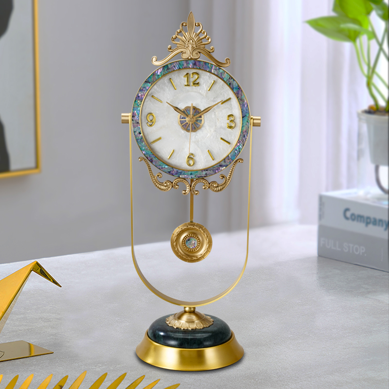 黄铜座钟客厅家用台式 钟表新中式 时钟表摆件铜钟轻奢高端大气 欧式