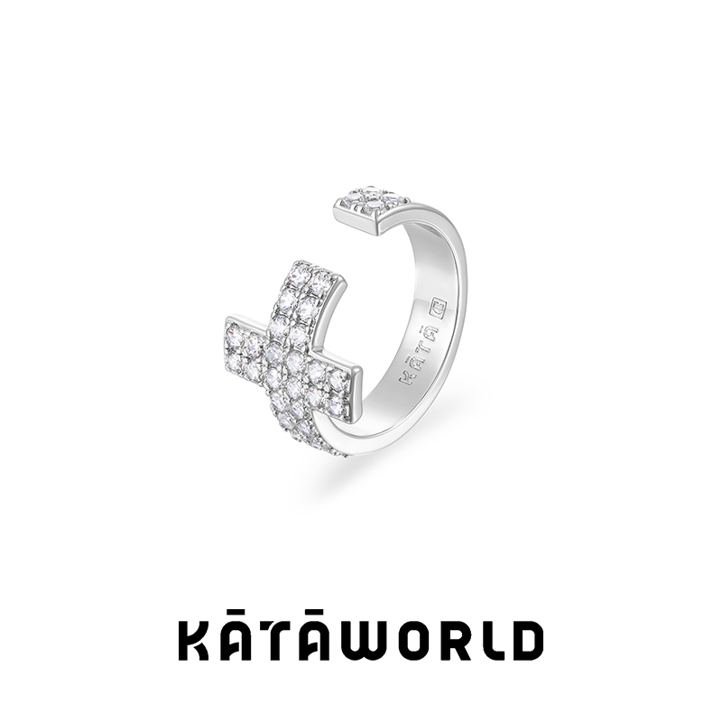 KataWorld白锆七枚纯净十字星情侣磁吸项链戒指耳钉