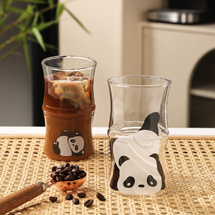 2023 熊猫杯子可爱女生竹节杯牛奶玻璃杯家用耐高温网红水杯女新款
