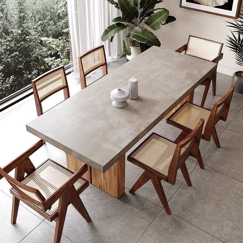 北欧实木长桌复古仿水泥色餐桌简约创意设计师洽谈桌办公桌工作台