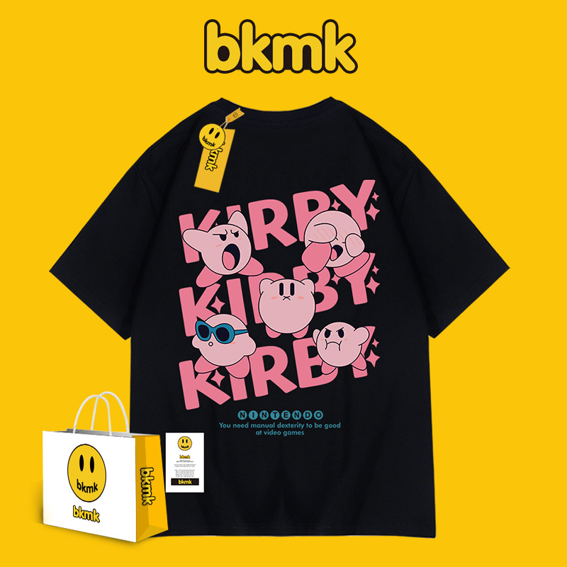 bkmk夏季 t恤男半袖 潮牌印花纯棉宽松 星之卡比小众设计感情侣短袖