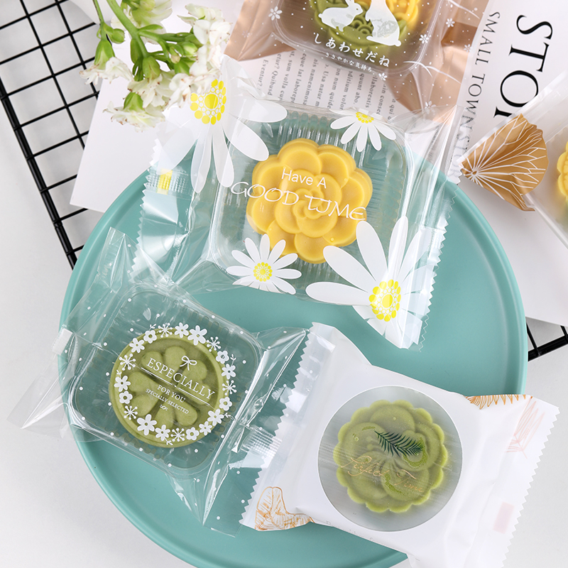 袋蛋黄酥绿豆糕袋子50克100g鲜花茶饼干透明机封袋带托盒 月饼包装