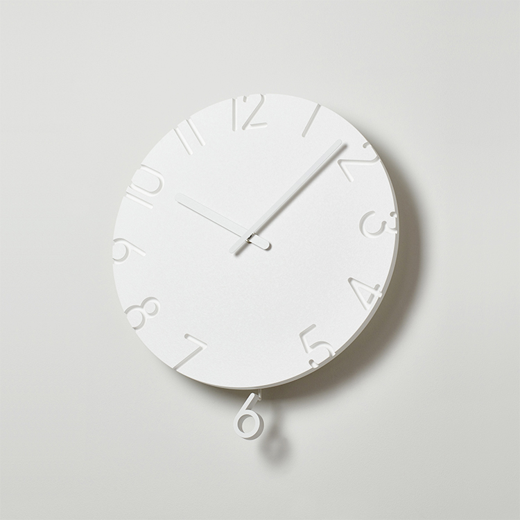 Lemnos日本进口雕刻摇摆挂钟白色创意立体艺术简约现代风客厅时钟