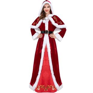 圣诞女王狂欢派对服 女圣诞老人COS舞台圣诞服长裙长袖 圣诞节服装