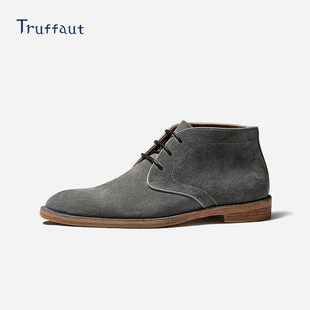 新款 Truffaut手工沙漠靴男高帮翻毛皮冬季 短靴德比靴商务休闲 皮鞋