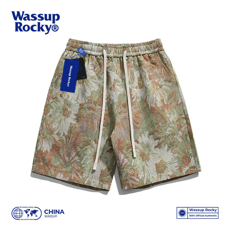 男夏季 Wassup 潮牌沙滩裤 Rocky美式 直筒夏威夷五分裤 复古满印短裤