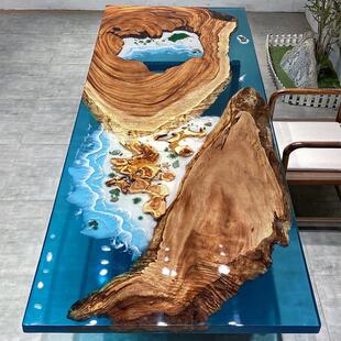 2023环氧树脂河流桌海浪台面实木大板茶桌原木茶板桌餐桌茶几整板