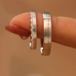 小众设计婚戒情侣戒指男女一对S925纯银镶钻对戒指环 触及真心