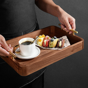 黑胡桃木质托盘长方形家用实木食物早餐点心零食面包咖啡杯子托盘